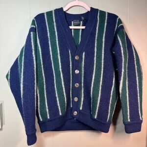Vintage 90s Structure Wool Striped Cardigan Eclectic Grandpa Sweater Mens Medium